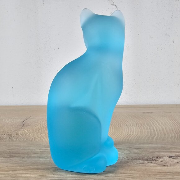 Fenton Art Glass Cat Figurine Frosted Satin Blue with Retail Sticker 5" - Picture 9 of 13